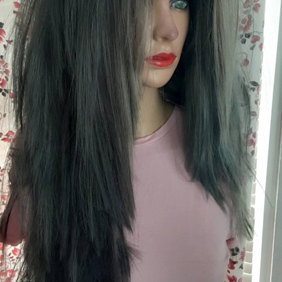 Gray wig layered EMO Wig gothic, wig  human hair mix